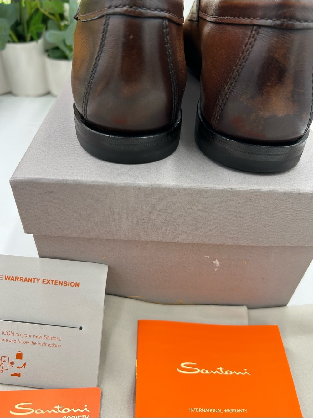 Men's Santoni Carlo soft furnished Leather penny loafers size 8 US made in Italy - Picture 7 of 12